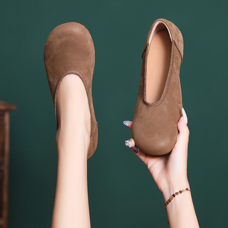 Leather women's single shoes light mouth retro casual versatile women's shoes four seasons shoes round head 1688-1