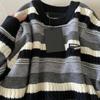 Unisex Retro Striped Sweater - Loose, Cozy Round Neck Knit for Fall & Winter