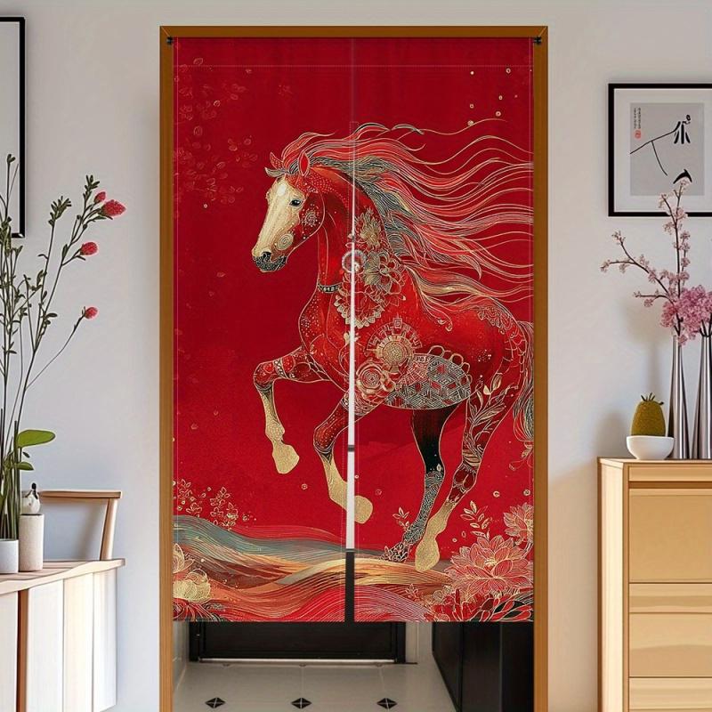 VIKAMA Torii Gate Curtain, Suitable For Kitchens, Decorated With Lunar New Year Red Horse Motif, Room Decor