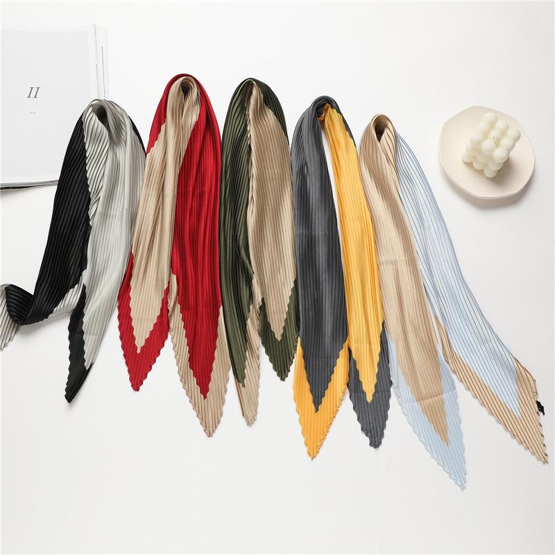 70*70cm Soft Neckerchief Two Color Splicing Decorative Headscarf Women's Hijab Scarves Crinkled Pleated Silk Scarf Satin Hijab