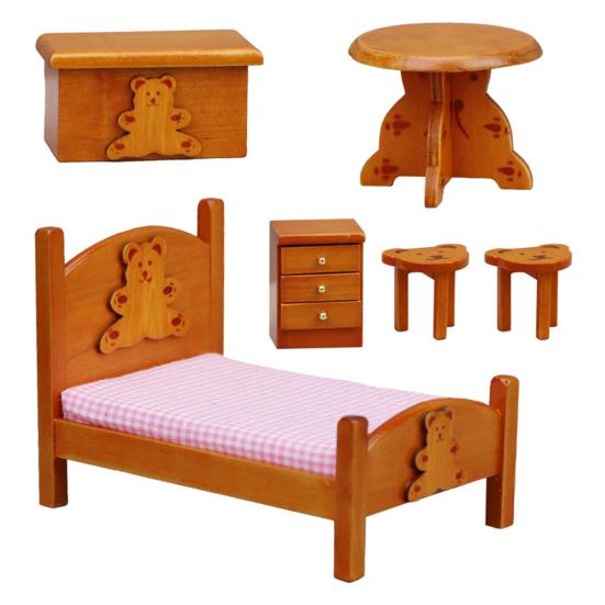 

6 предметов Миниатюрный комплект мебели для спальни 45669 Масштаб деревянная мини-кровать тумбочка сундук для хранения вещей