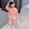 Girls Autumn Waffle Knit Long Sleeve Sweatshirt And Casual Pants Set Trendy Two Piece Outfit For Big Kids