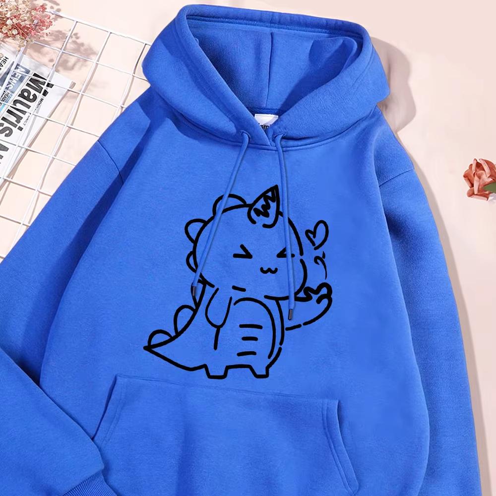 Little Dinosaur Cares More About You Than Anything Else Sweatshirt Male Fashion Fleece Hooded Autumn Crewneck Hoodies Casual
