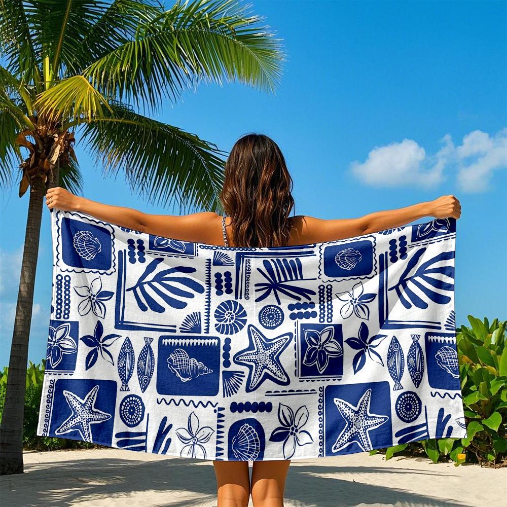 Retro Hawaiian Stamps Quick Drying Bath Towel Microfiber Beach Towel Light Weight Swimming Camping Yoga Beach Out