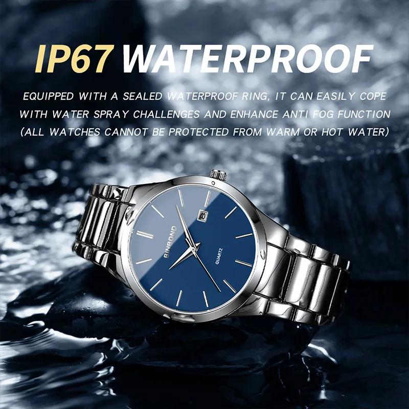 BINBOND Top Luxury Business Sports Men's Watch Stainless Steel Date Waterproof Multifunctional Quartz Fashion Men's Wristwatch