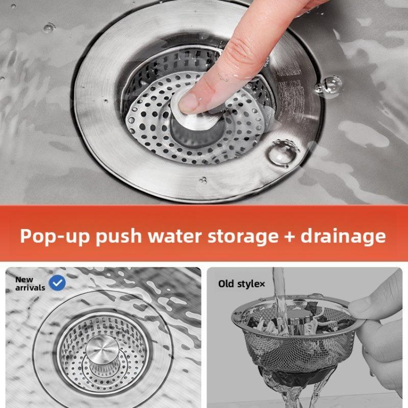 304 Kitchen Sink Filter Screen, Sink Leak-proof Plug, Anti-odor Sink, Springy Core, Press-type Drain