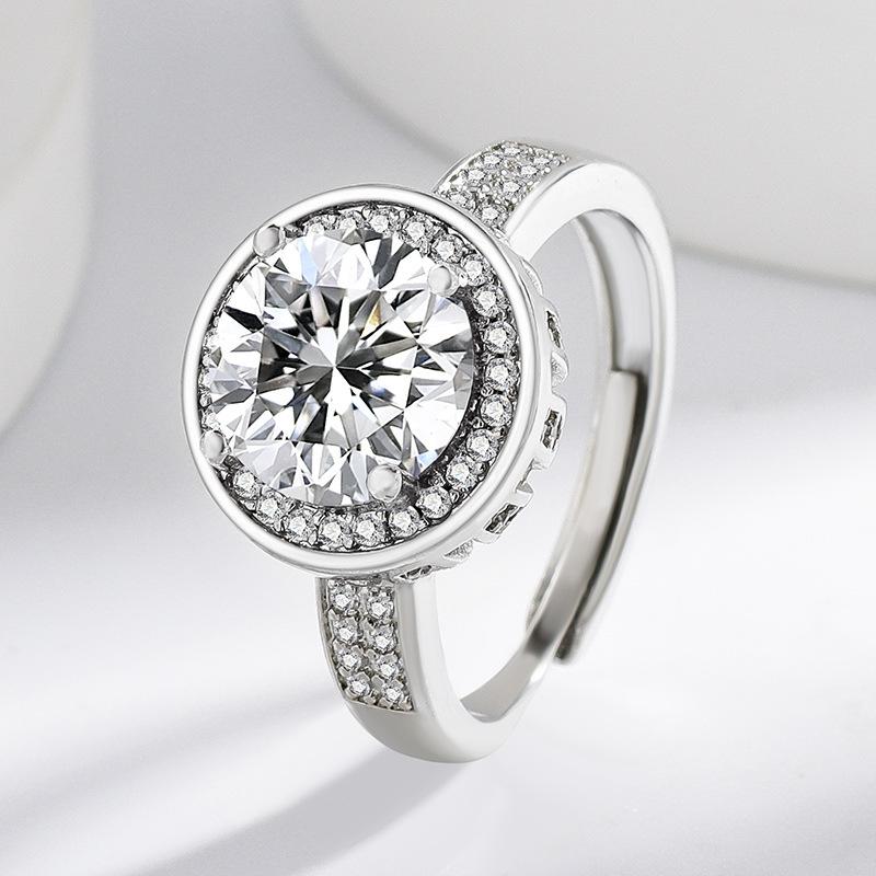 925 Sterling Silver Princess Round Bag 3 Carat Imitation Mozambican Diamond Zircon Ring Birthday Anniversary Party Gift