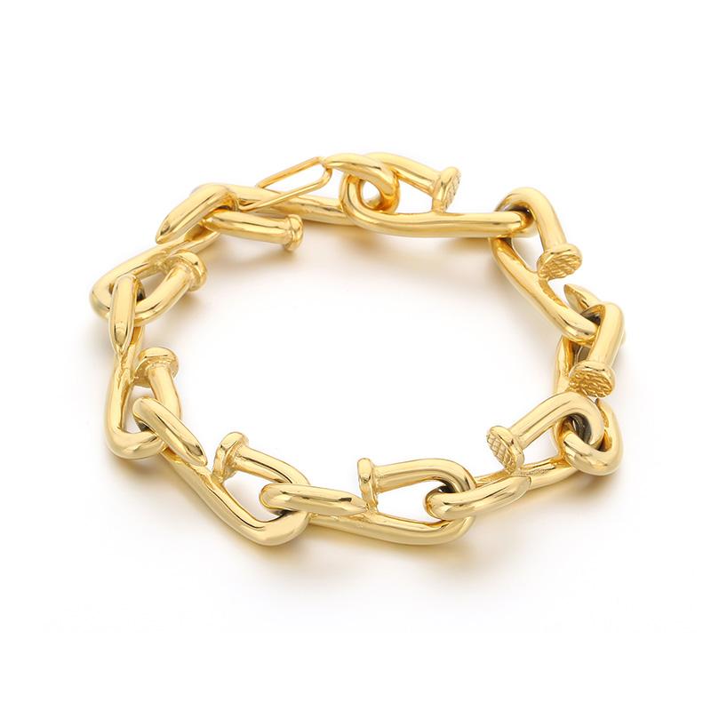 Domineering Nail Links Chunky Men's Bracelet Punk Personalized Stainless Steel Jewelry Polished Thick Party Accessories