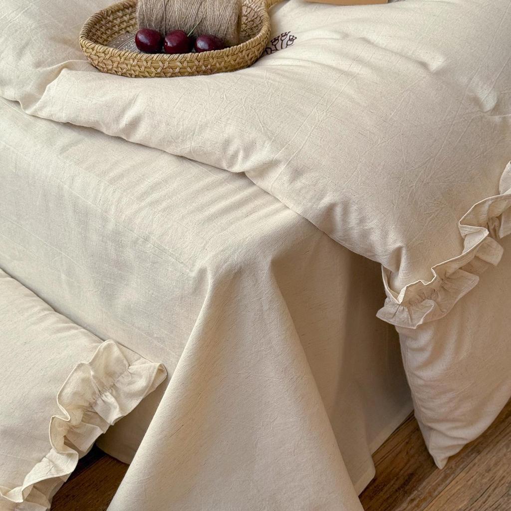 Spring/Summer Floral Embroidered Pure Cotton Linen 4-Piece Set - Soft, Skin-Friendly, 100% Cotton
