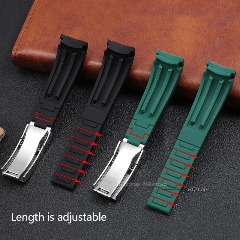 20mm Rubber Watch Strap for Rolex for Water Ghost Curved End Waterproof Wrist Band Metal Folding Buckle Diver Silicone Bracelet