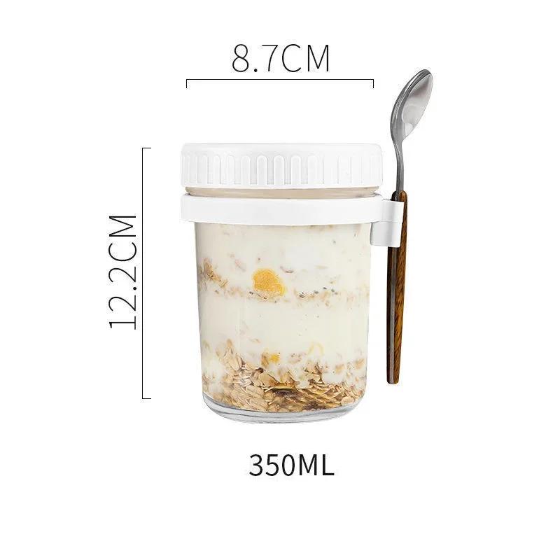 Portable Cereal Breakfast Cups Overnight Oat Glass Cup with Fork Milk Fruit Salad Kitchen Item Food Storage Jars Water Bottle