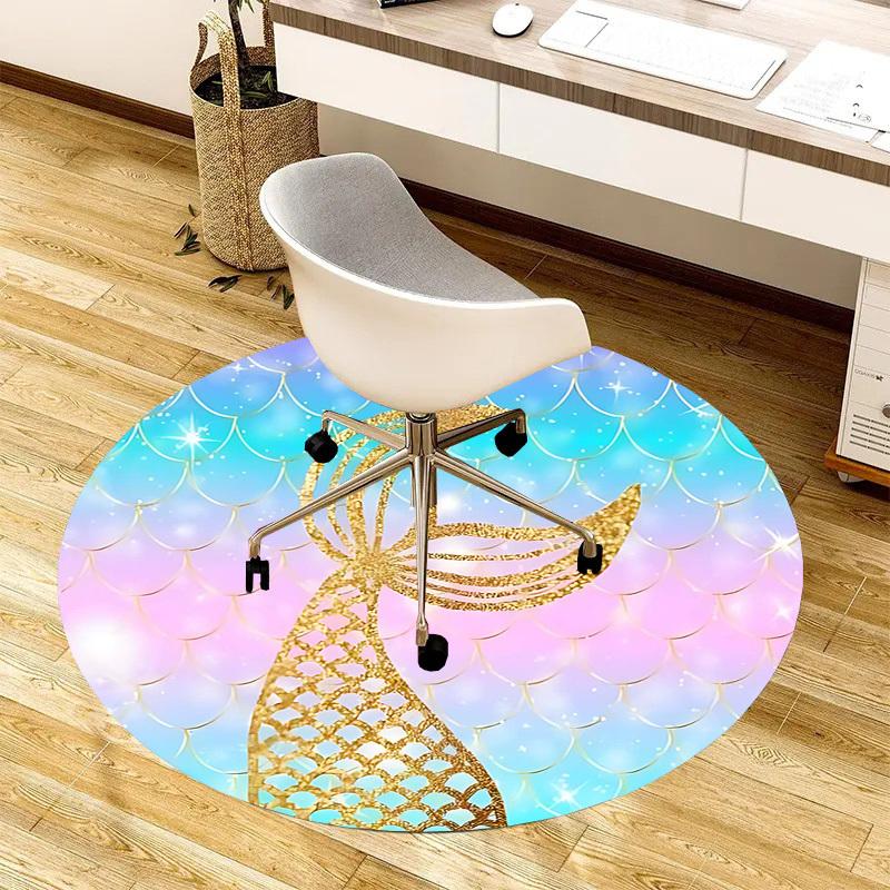 1PC Mermaid Tail Non-Slip Floor Round carpet, Office, family, bedroom, Large Area Rug Indoor Rugs, Durable Polyester-Z0408