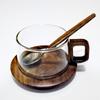 200ml Amerikanisches Latte Glas Kaffeetasse Mit Rundem Holztablett Löffel Hitzebeständig Frisch Gemahlener Kaffee Tassen Set Trinkgeschirr