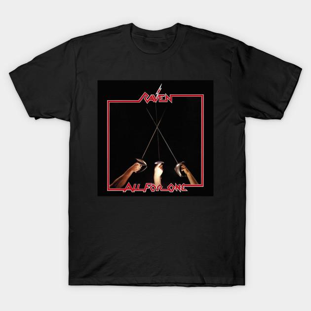 Men Black Print T-shirt Raven - All For One Album 1983 No-Cut Transfer Paper Print Cotton Tshirt L