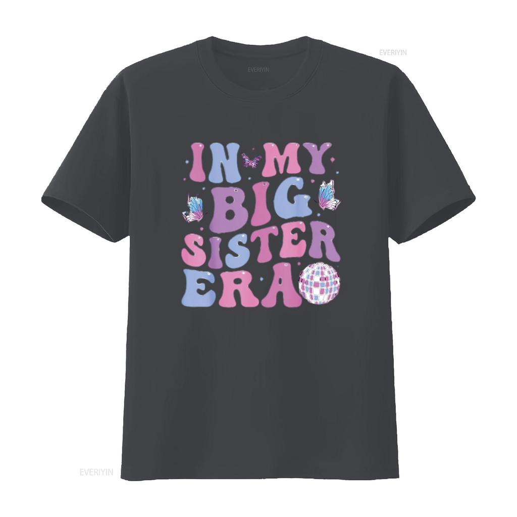 Groovy In My Big Sister Era Womens T Shirt White vintage Washed Versatile Slightly Top For Everyday Wear Comfortable Stretched