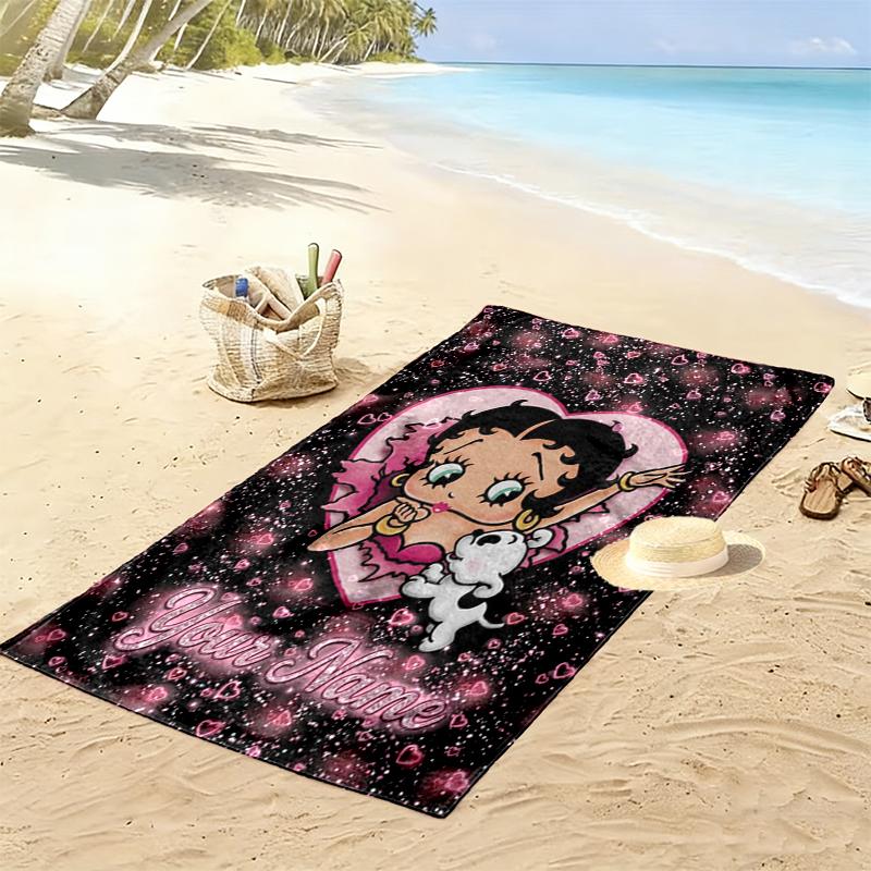 Custom NameBetty Boop, Heart, Sparkles Beach Towel Soft Microfiber Summer Towel Quick Dry Absorbent Towel for Beach Swimming Pool Travel