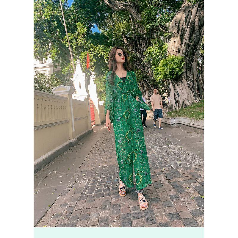 

Ретро комбинезон с принтом, контролирующий талию, богемный, визуально стройнящий Green S