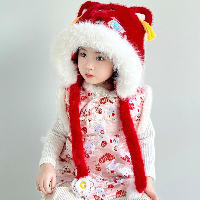New Dunhuang Feitian Baby Hat New Year s Warm Children s Hat Scarf Integrated Cute Chinese Tiger Head Hat