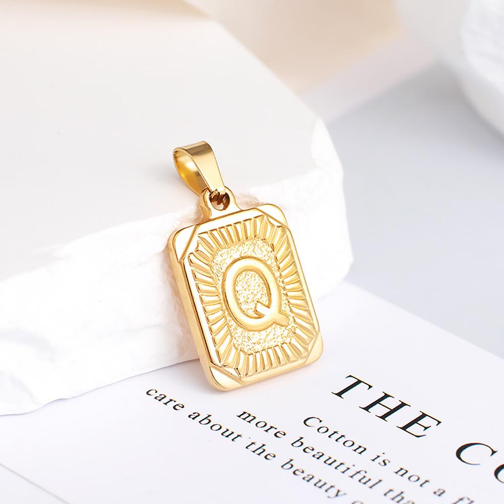 New Electroplated Square Copper Plate English Letter Pendant - Handmade Gold Medal Design.