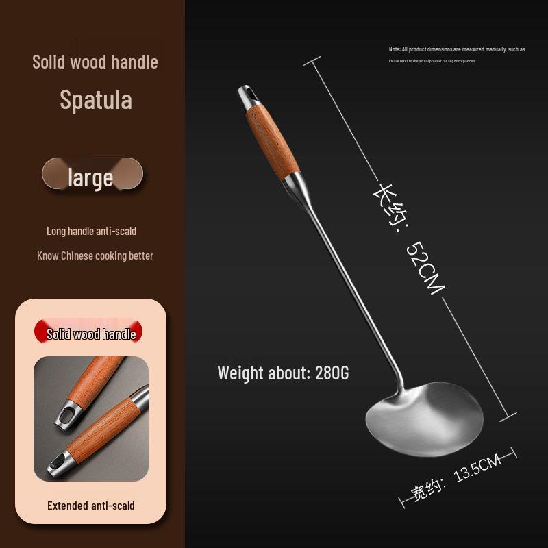 Stainless Steel Long-Handle Frying Spatula Set, Anti-Scald Wok Utensils for Stir-Fry.