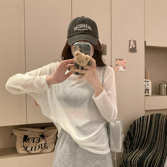 2025 College Style Striped Long-Sleeve Korean Round Neck Loose T-Shirt for Women