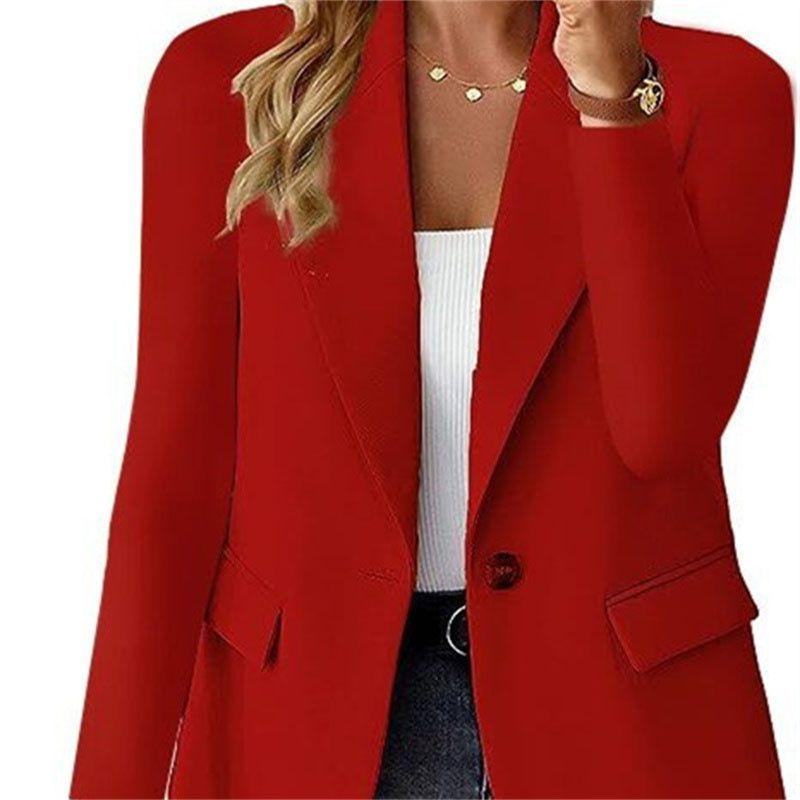 

Модный повседневный женский пиджак весна-осень новый однотонный отложной воротник длинный рукав пиджак элегантный офисный женский XS красный