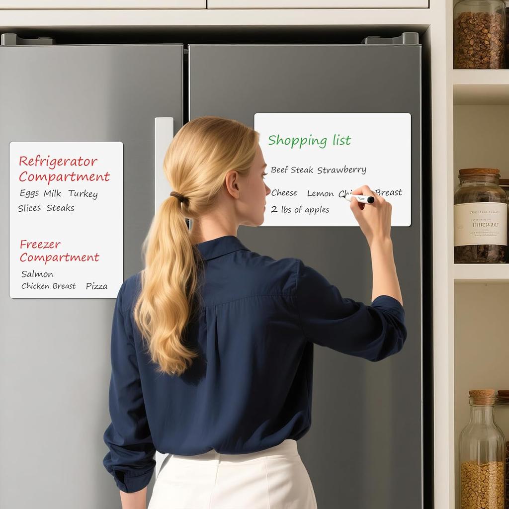 3 Pack Dry Erase Board Stickers Magnetic Free, 12"x8" Restickable Dry Erase Sheets No Residue for Wall/Refrigerator/Door/Cabinet, Adhesive