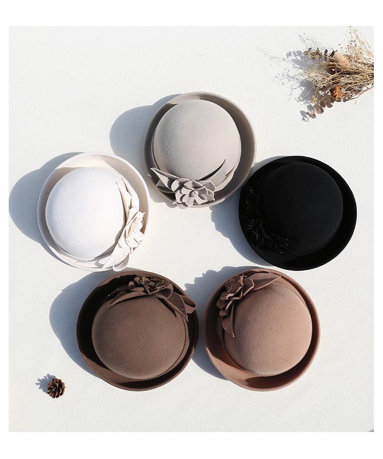 Women's Retro Wool Felt Bucket Hat - Elegant Folded Brim for Autumn/Winter