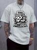 90's Hip-Hop Graphic Print T-shirt - Retro "I Raised On 90's Hip-Hop" Design with Cassette & Vinyl Records
