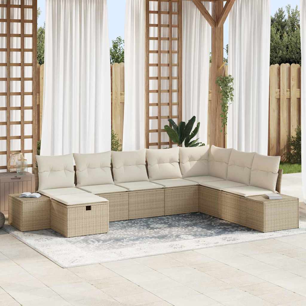 Garden Sofa Set with Cushions 8 Pcs Beige Poly Rattan