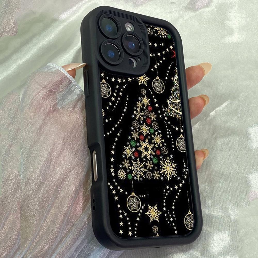JT135 Christmas Black Golden Snowflake Tree for iPhone 17 16 15 Pro Max Samsung S26 S25 Ultra A17 A16 A07 A56 Xiaomi 15T Redmi 15c 14c 13C Soft Case
