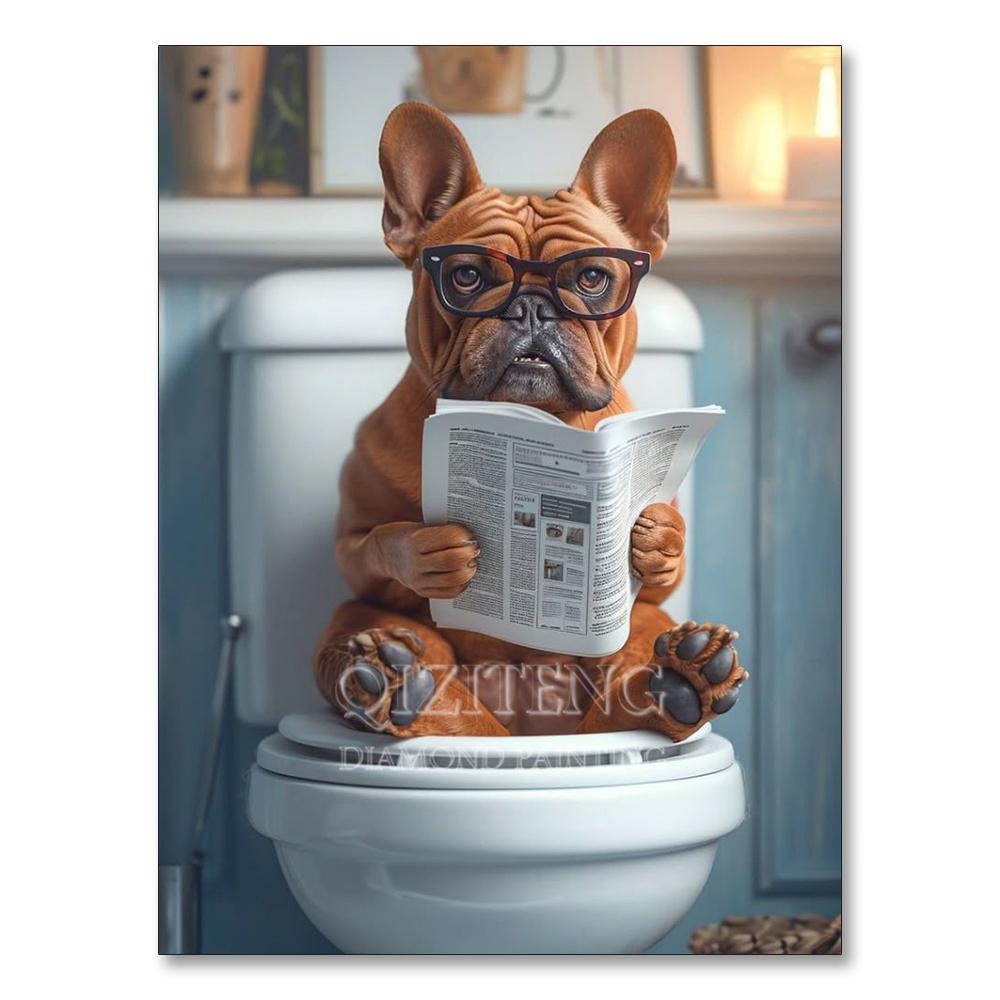 Dog Diamond Painting Cat Toilet Cartoon Diamond Mosaic Animal Full Round_Square Drill Embroidery Funny Bathroom Wall Decor Art