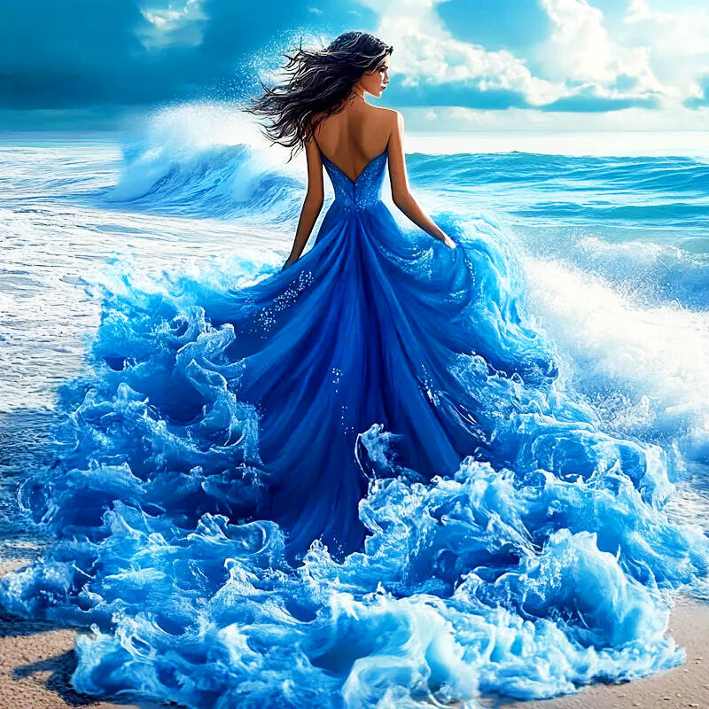 

Алмазная мозаика своими руками Вечернее платье Женщина Полная алмазная живопись Морской пейзаж Домашний декор Стразы Round 30x30cm