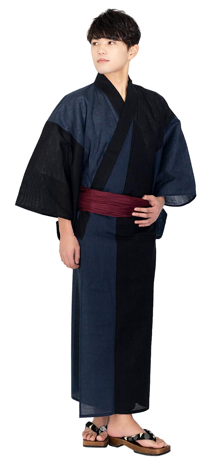 

Комплект юката R переключаемый комплект heko однотонный черный x однотонный темно-синий оби [KYOETSU] 4 предмета (юката, оби, гэта, оби) Мужской (Л, Р-2 (хеко красный))