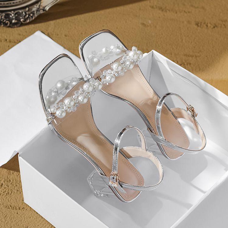 Fashion Ladies Shoes High Heels Pearl Transparent Women's Sandals On Offer Chic and Elegant Daily Wholesale Comfort Designer Pvc Sandal