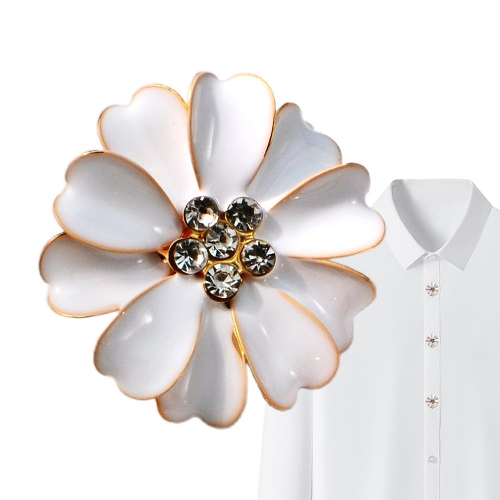 Button Covers Decoration Rhinestone Clip Flower Shaped Button Covers For Jeans For Sewing Jeans Dress Fabric Blouse Clothing