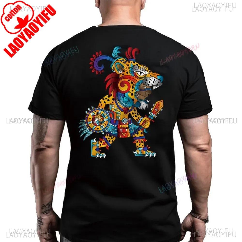 Mictlantecutli God of Death Printed Back Cotton Tshirt for Men Aztecinspired Heritage Tee Lord of The Mictlan Aztec Tops