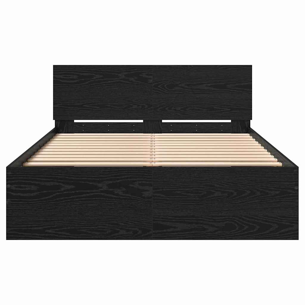 Bed Frame in Black Oak Look 193 x 125 x 70 cm Particleboard