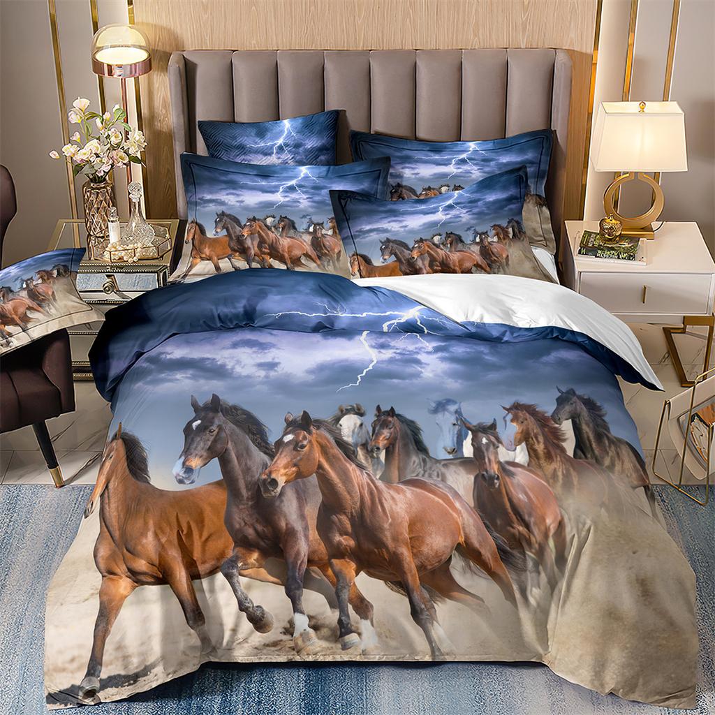 Horse Decor Summer Bedding Sets,girl Bed Duvet Cover Set with Pillow Cover 75x50,soft Microfiber Summer Quilt Cover with Zipper