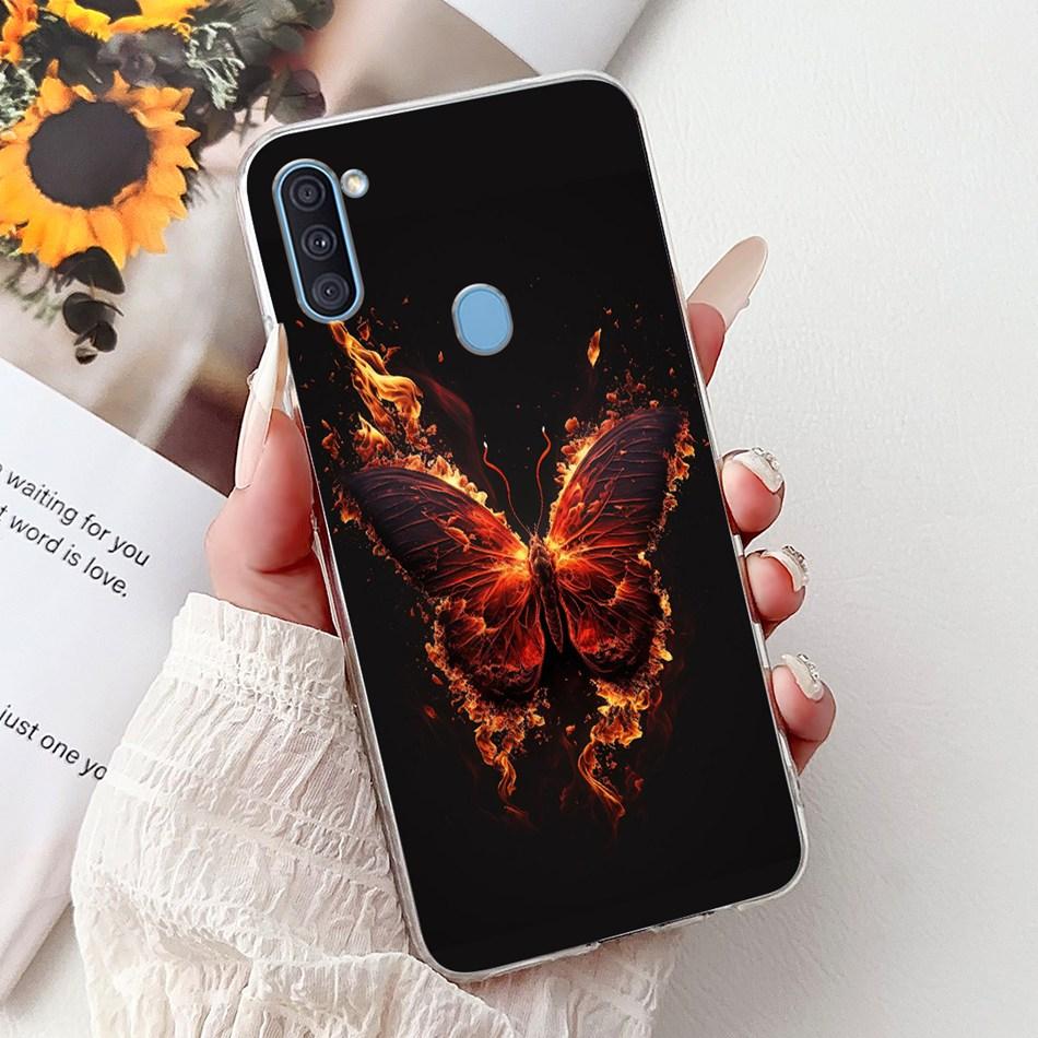 For Samsung Galaxy A11 M11 Phone Case Samsung A11 M11 A115F M115F Elegant Floral Cat Painted Soft Silicone Transparent TPU Cases