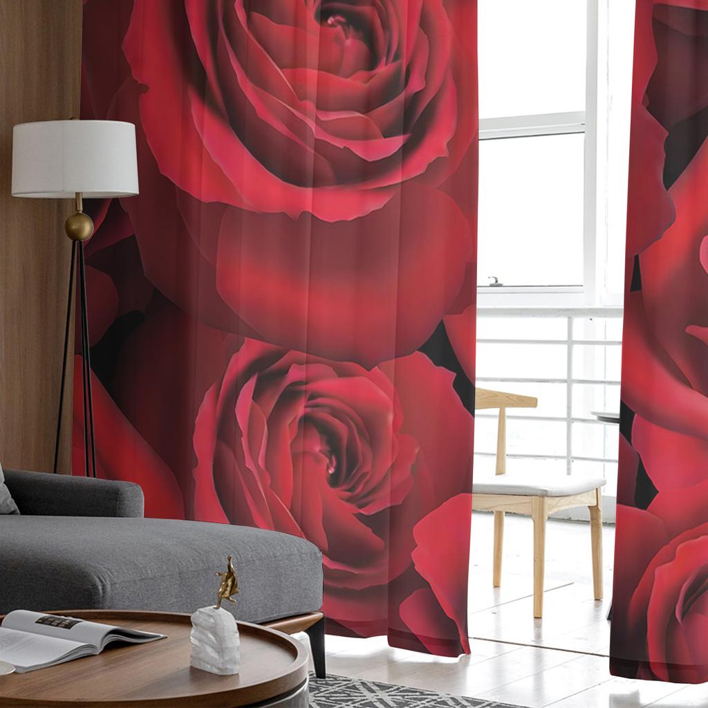 Valentine 'S Day Red Rose Flower Tulle Curtains For Living Room Bedroom Home Decor Chiffon Sheer Voile Kitchen Curtain