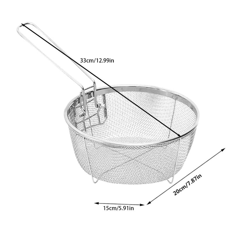 Filter Basket Frying Basket Cooking Tool Stainless Steel Texture Round Basket Cooking Accessory Deep Fryers Strainers