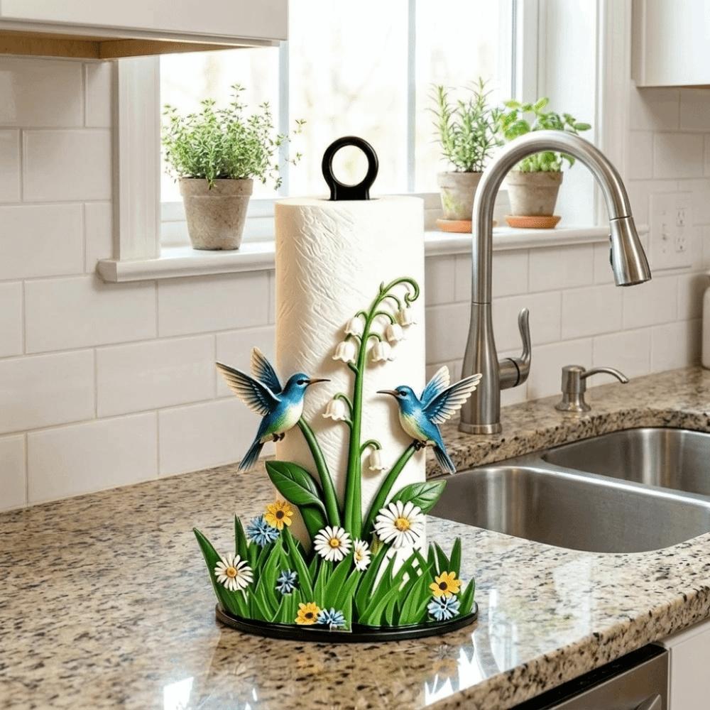 2D Flat Roll Paper Towel Holder Wooden Base Roll Paper Stand Vertical Napkins Rack for Kitchen