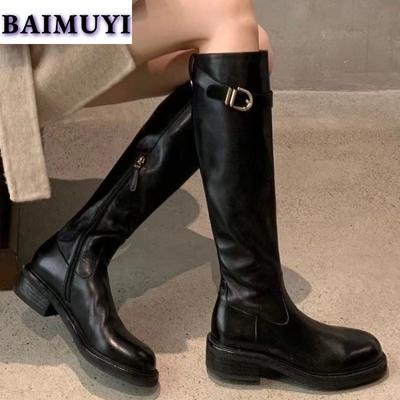 Dámské kozačky nad koleno Platforma Robustní boty Chelsea Podpatky 2025 Trend Retro Měkká kůže Goth Zimní Krátký plyš Sněhové boty Botas Mujer
