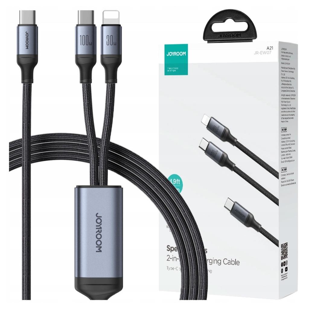 Kabel Joyroom Speedy Series S-A21 2W1 Usb-C - Usb-C / Lightning 100W 1.5M - Czarny