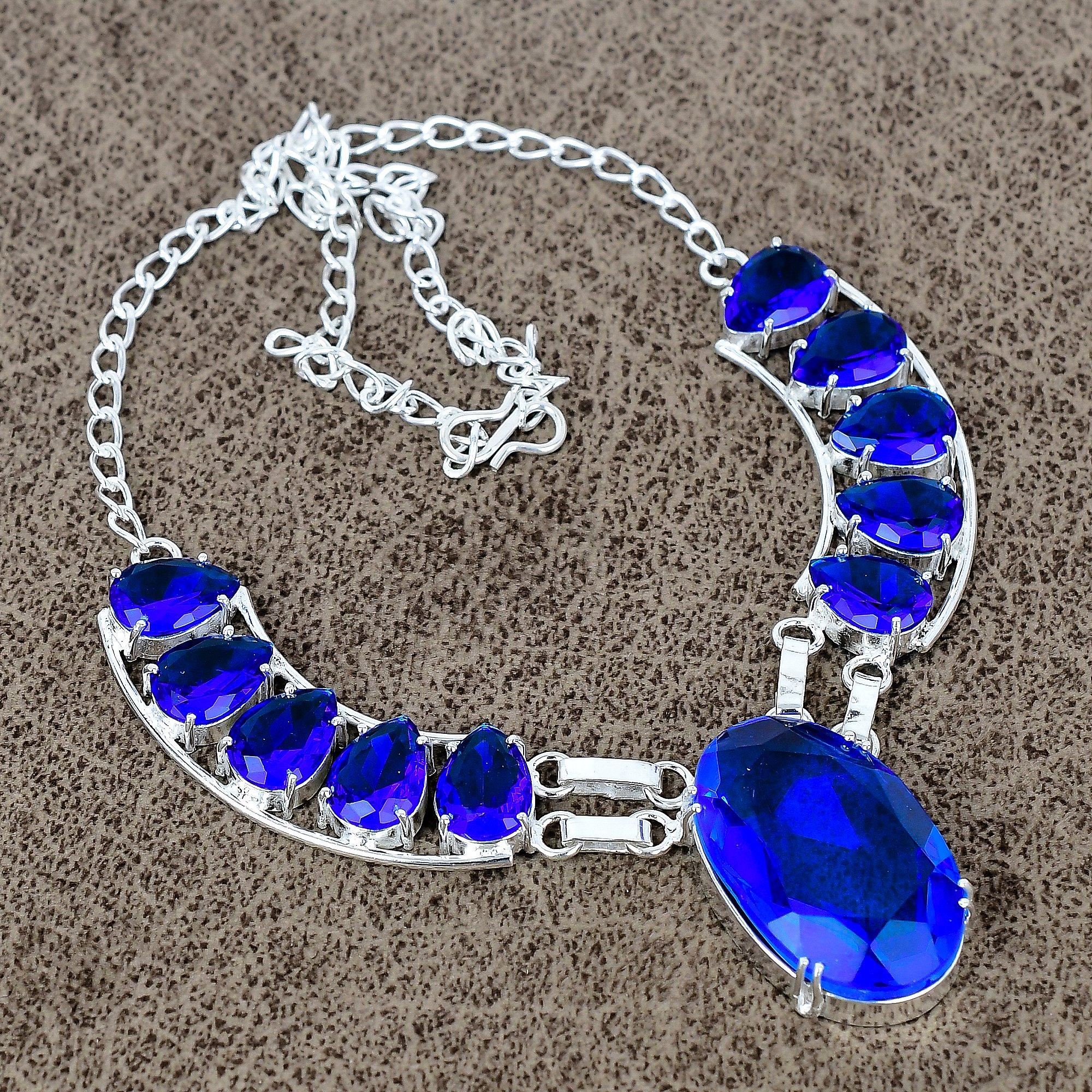 

Blue Topaz Gemstone Handmade 925 Sterling Silver Jewelry Necklace 18 KKG-421