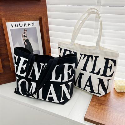New Literary and Retro Large-capacity Fashion Shoulder Bag Handheld Letter Canvas Shopping Bag