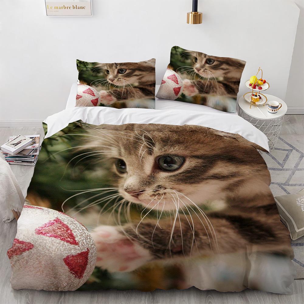 3D Cat Bedding Set Luxury Animal Duvet Cover With Pillowcase Queen King Single Double Size For Girls Boy Polyester Quilt Cover