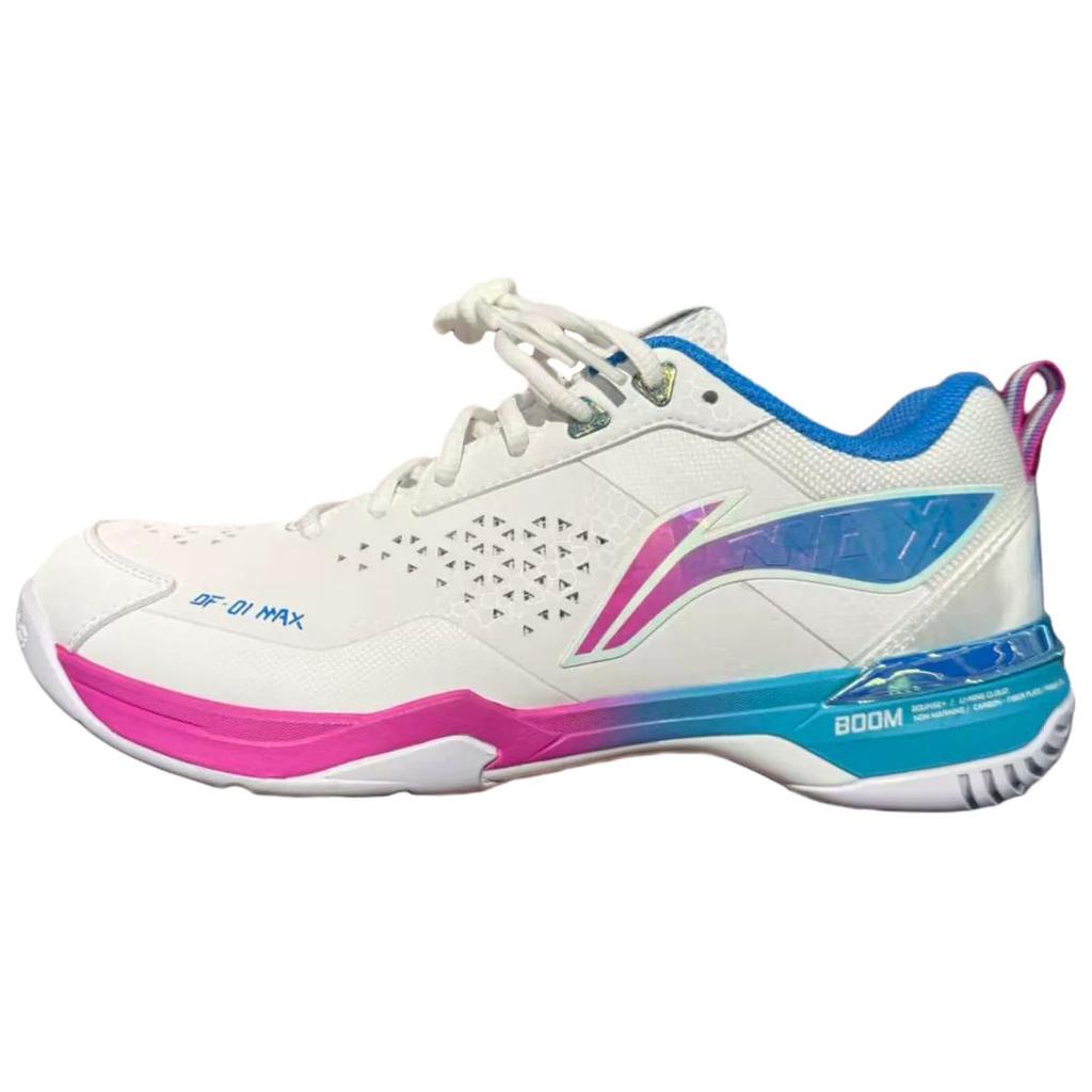 Li Ning Blade Ma Cushioning Slip Resistant Abrasion Resistant Low Top Badminton Shoes Unisex White Pink Blue AYAU005-4
