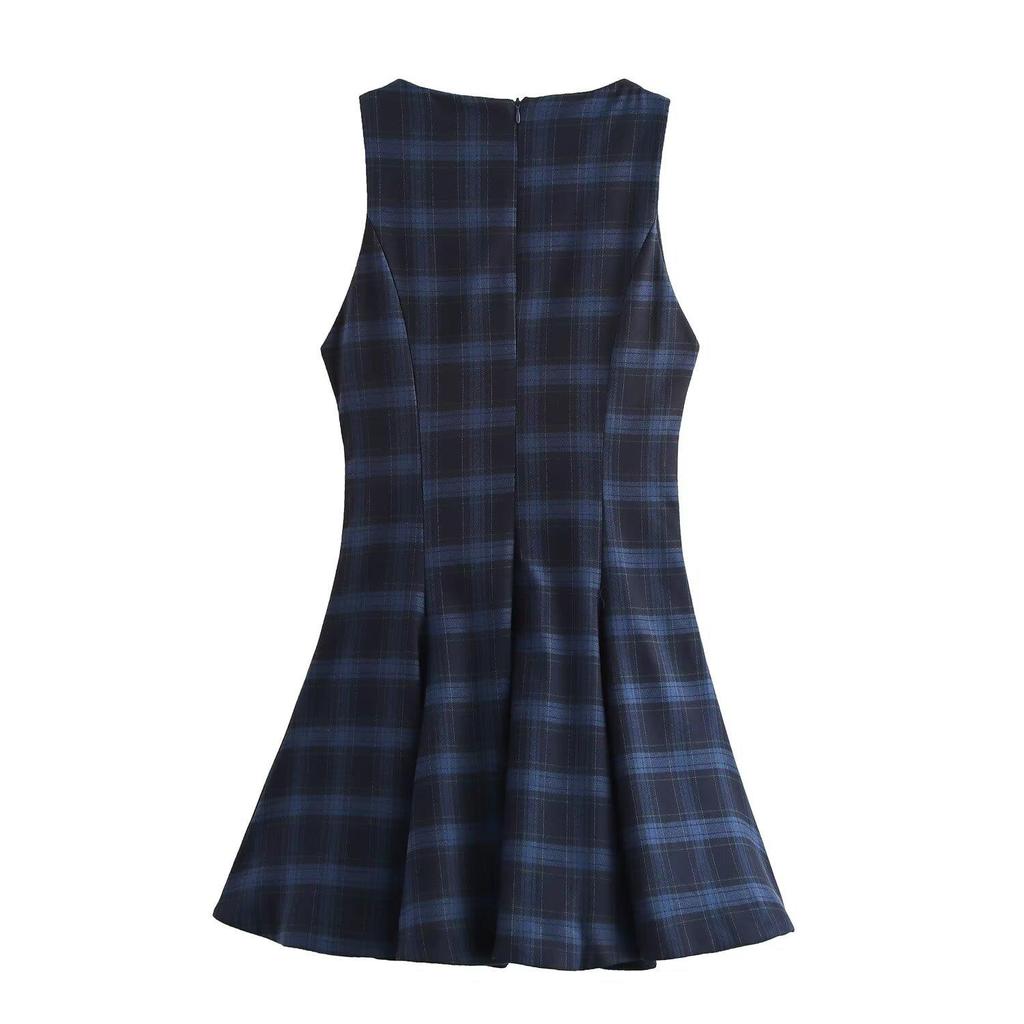 2025 Jarní Dámské Zeštíhlující Bez rukávů Kostkované A-liniové Šaty